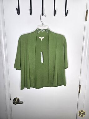 Eileen Fisher Open-Front Short Sleeve Cardigan in Green NWT